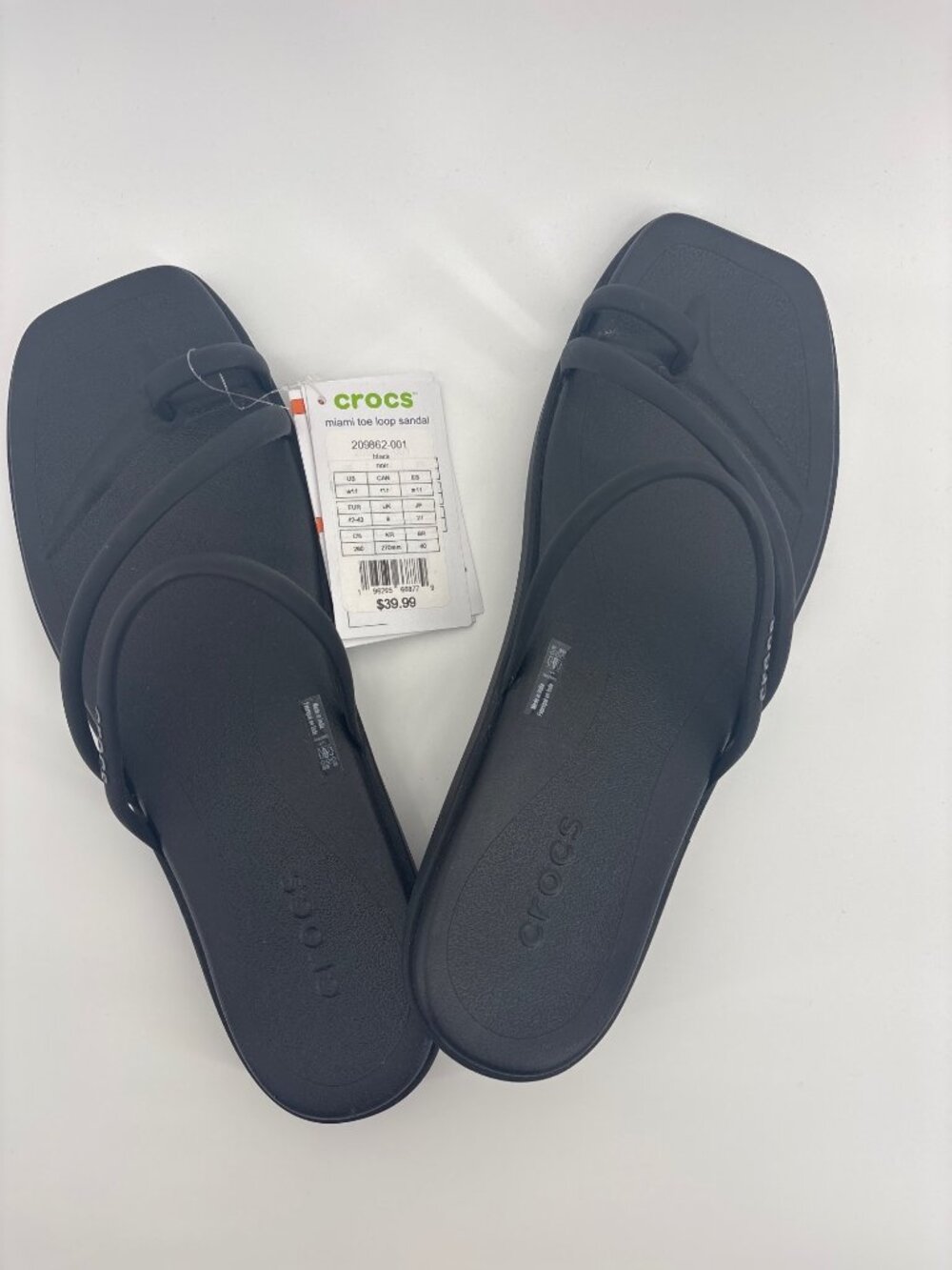 Crocs Miami Toe Loop Sandals Black W11 M11 Lightweight Casual Comfort